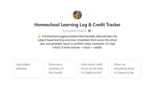 homeschool learning log and credit tracker customgpt
